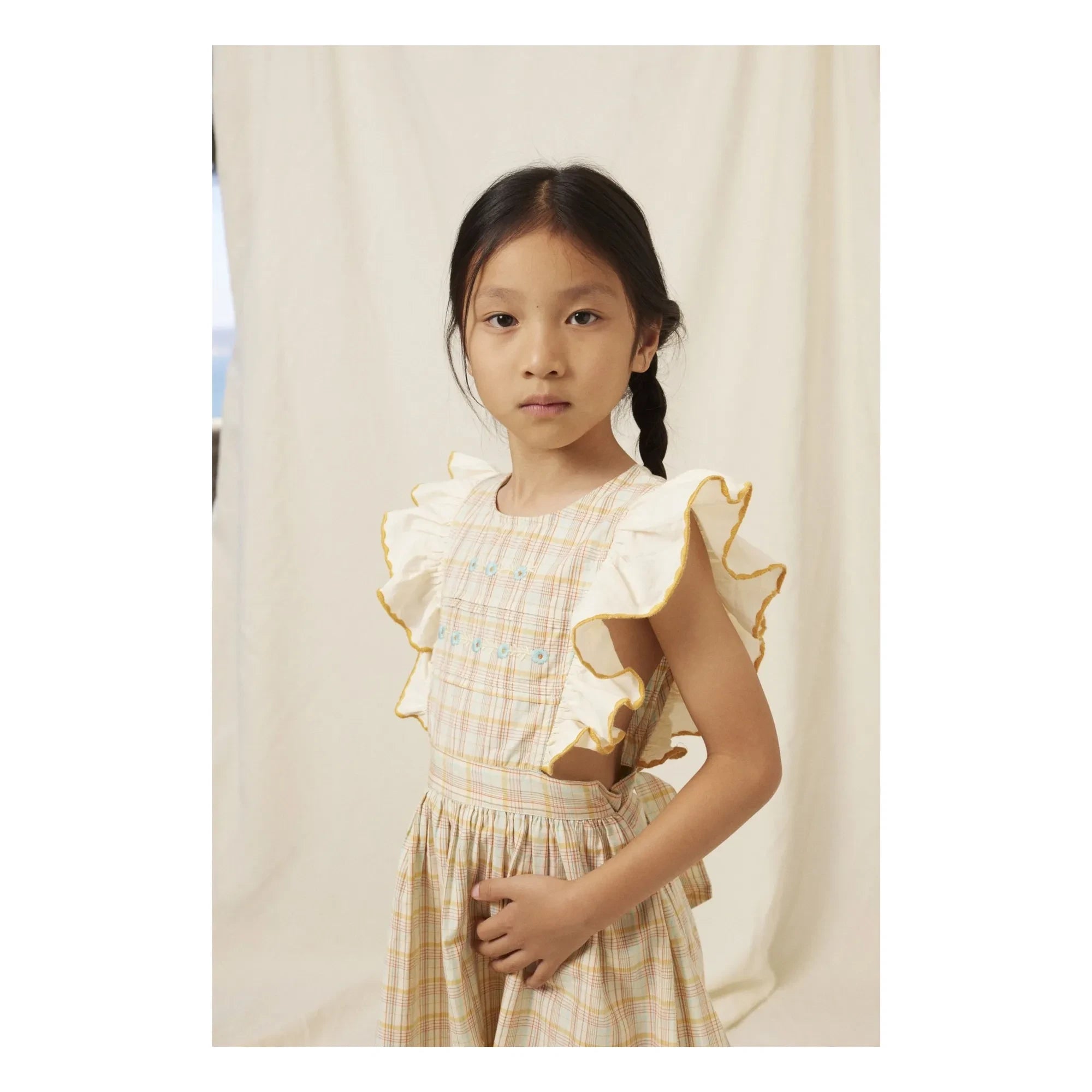 Bebe Organic - Vestido de algodón orgánico con volantes Giulia | Ocre