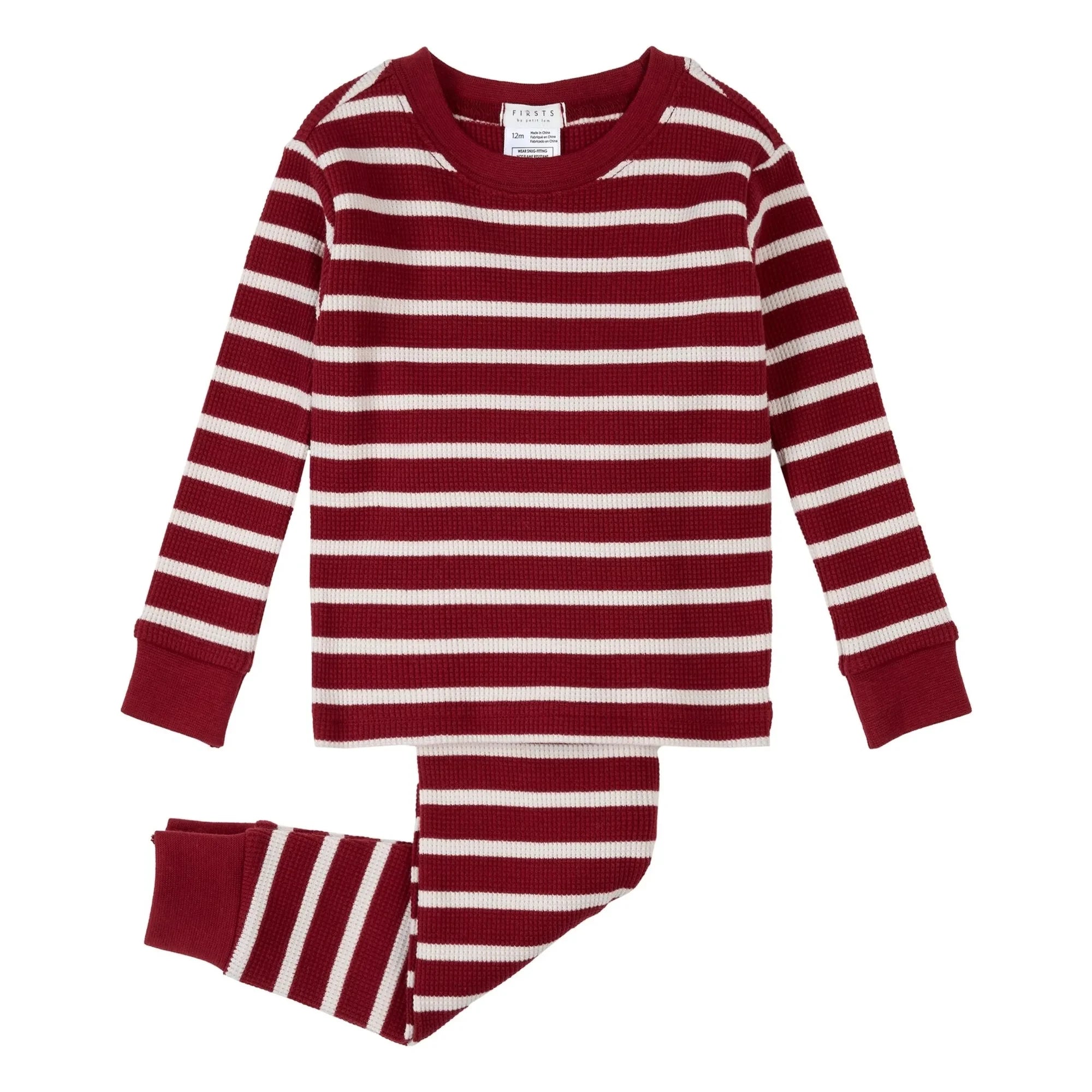 Petit Lem - Pijama de algodón orgánico acanalado a rayas | Rojo