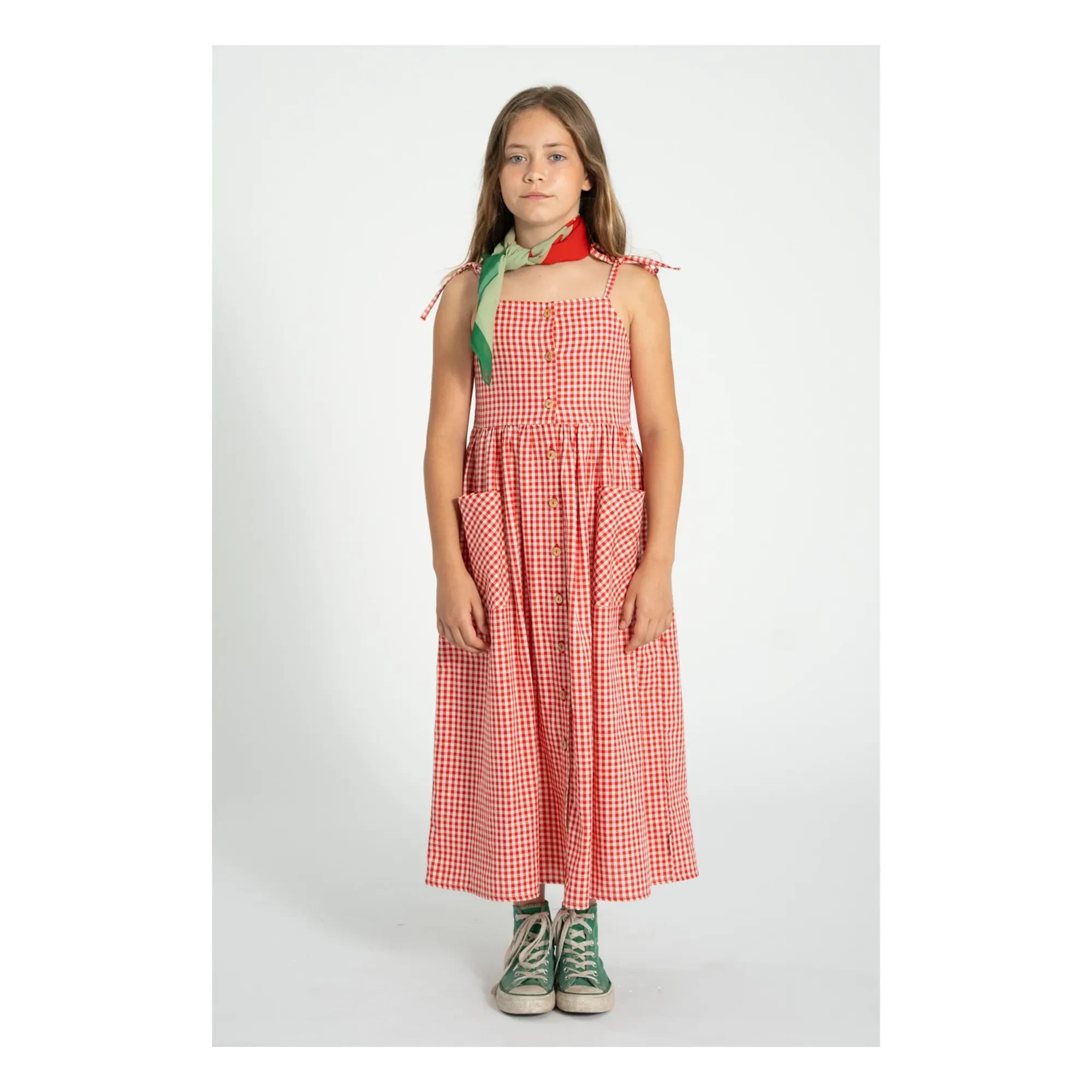Piupiuchick - Vestido maxi de algodón orgánico Gingham | Rojo