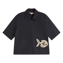 Thinking Mu - Camisa de algodón orgánico Donkey Fish | Azul marino