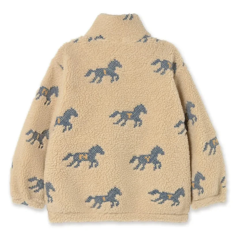 Tinycottons - At Desenli Sherpa Tarzı Fermuarlı Sweatshirt | Krem