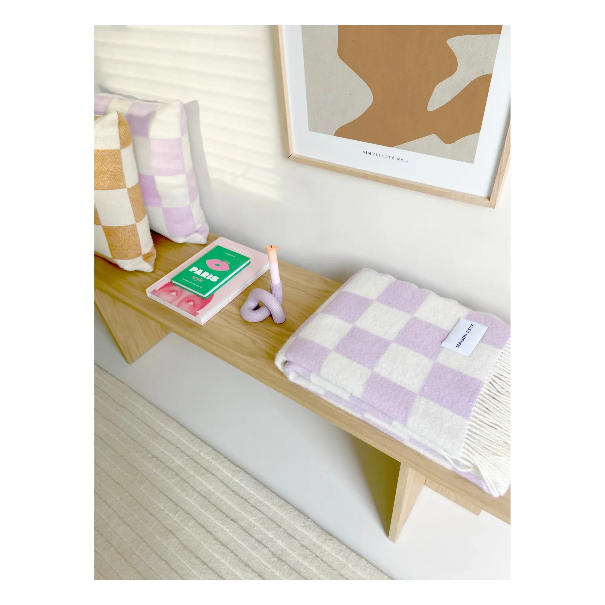 Maison Deux - Funda de cojín de lana Damier | Lila