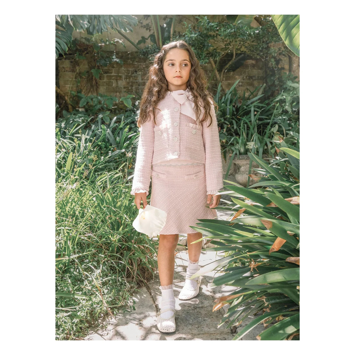 Tutu du Monde - Falda de tweed con pétalos empolvados | Rosa empolvado
