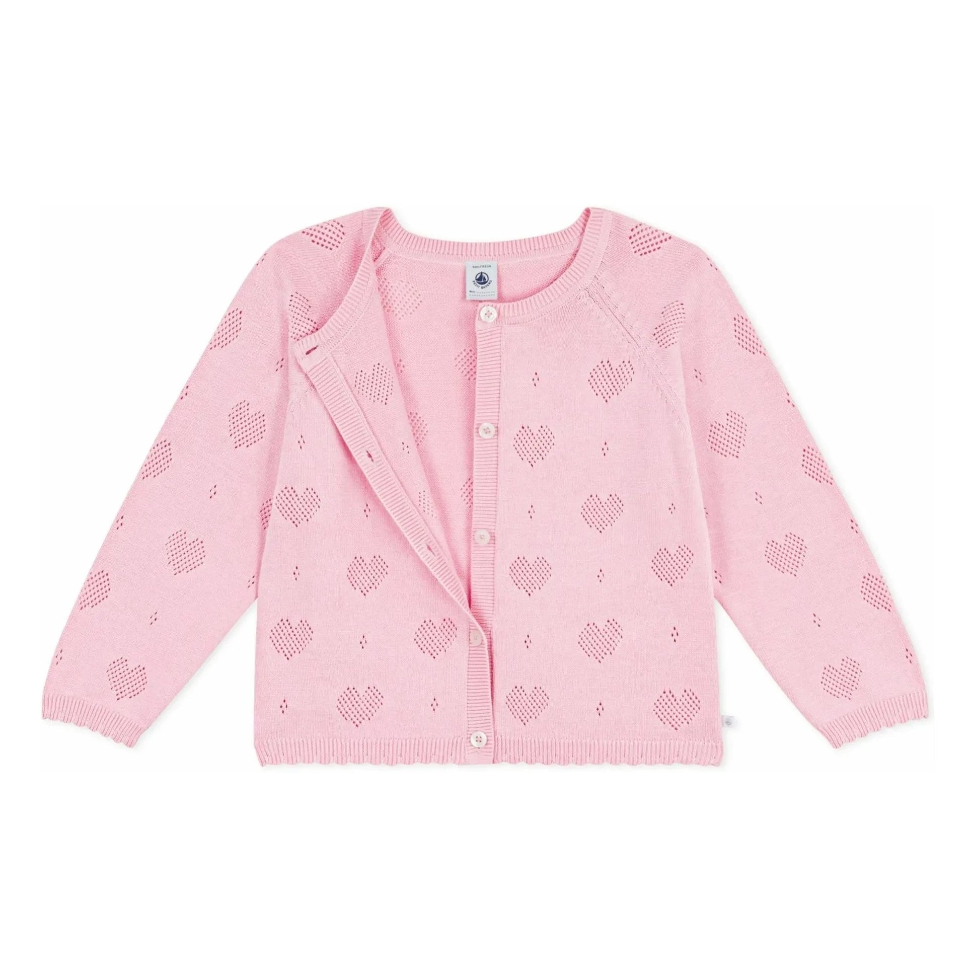 Petit Bateau - Cárdigan Corazones Calados de Algodón Orgánico | Rosa