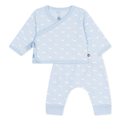 Petit Bateau - Conjunto de pantalón y cierre de ballena de algodón orgánico Tubique | Azul claro
