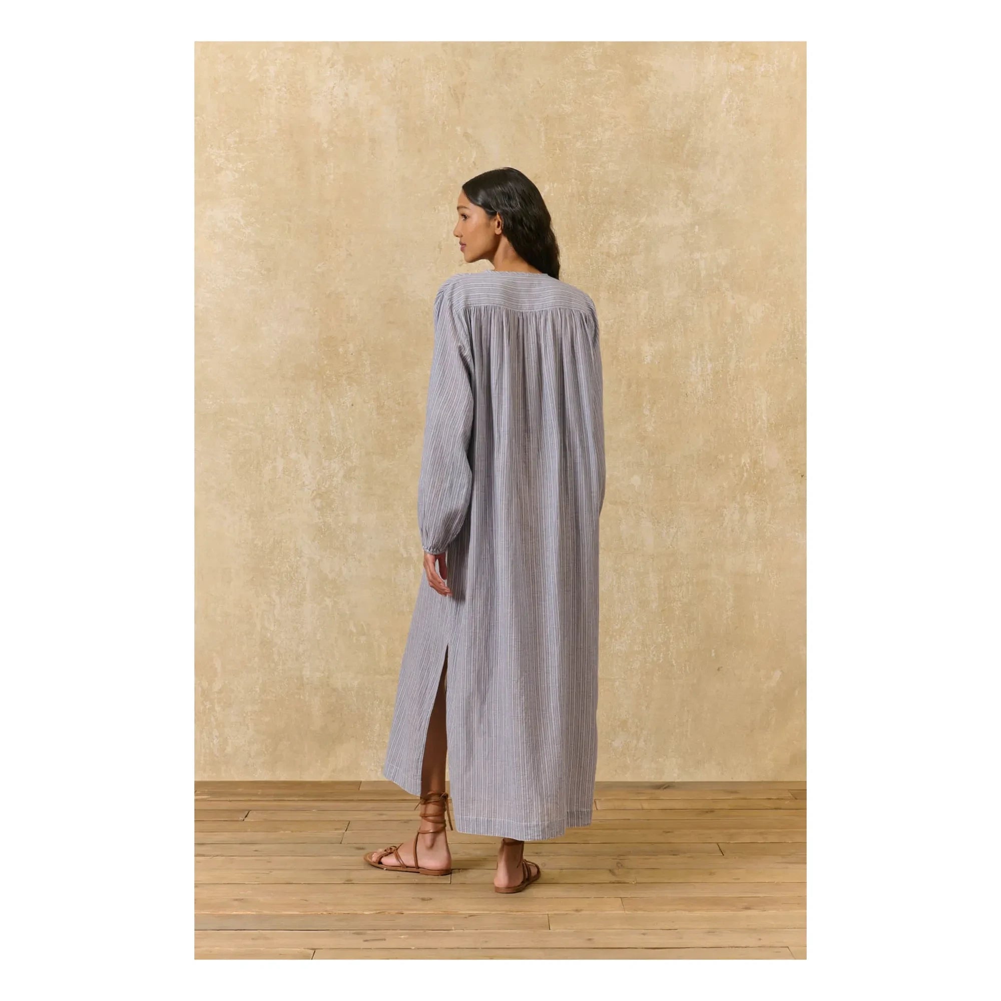 Louise Misha - Vestido de Algodón Orgánico a Rayas Flavie | Azul