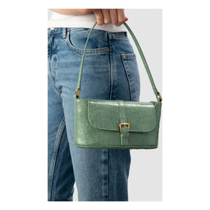 BY FAR - Bolso de cuero con efecto cocodrilo Miranda Baguette | Verde menta