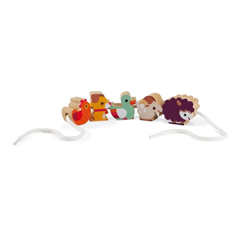 Janod - Perlas de madera de granja - Set de 11