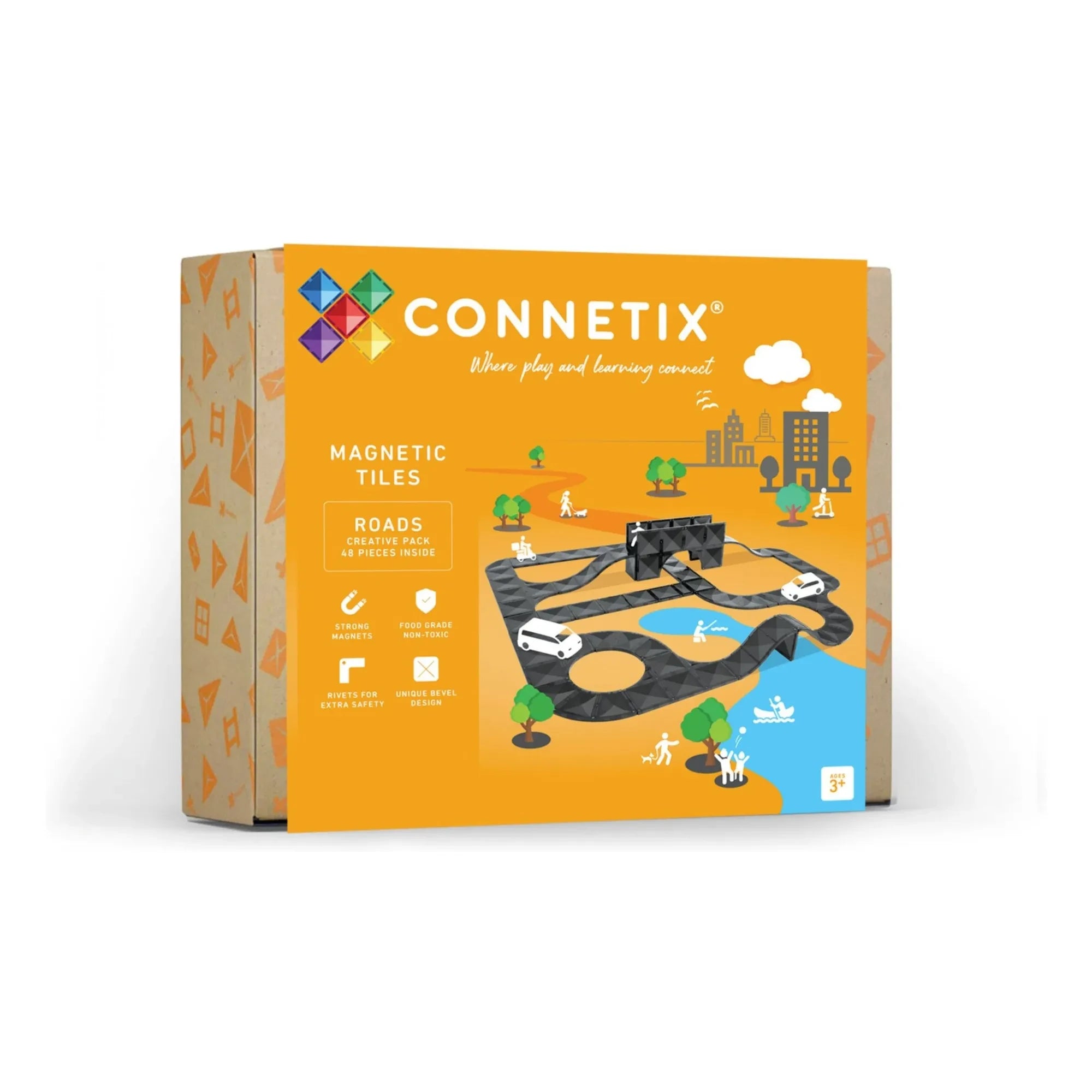 Connetix - Pack creativo de carreteras - 48 piezas | Negro