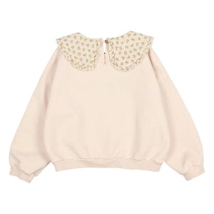 Búho - Sudadera de algodón orgánico con cuello Claudine y estampado floral | Rosa claro