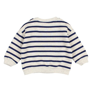 Búho - Sudadera de algodón orgánico a rayas de marinero | Azul marino