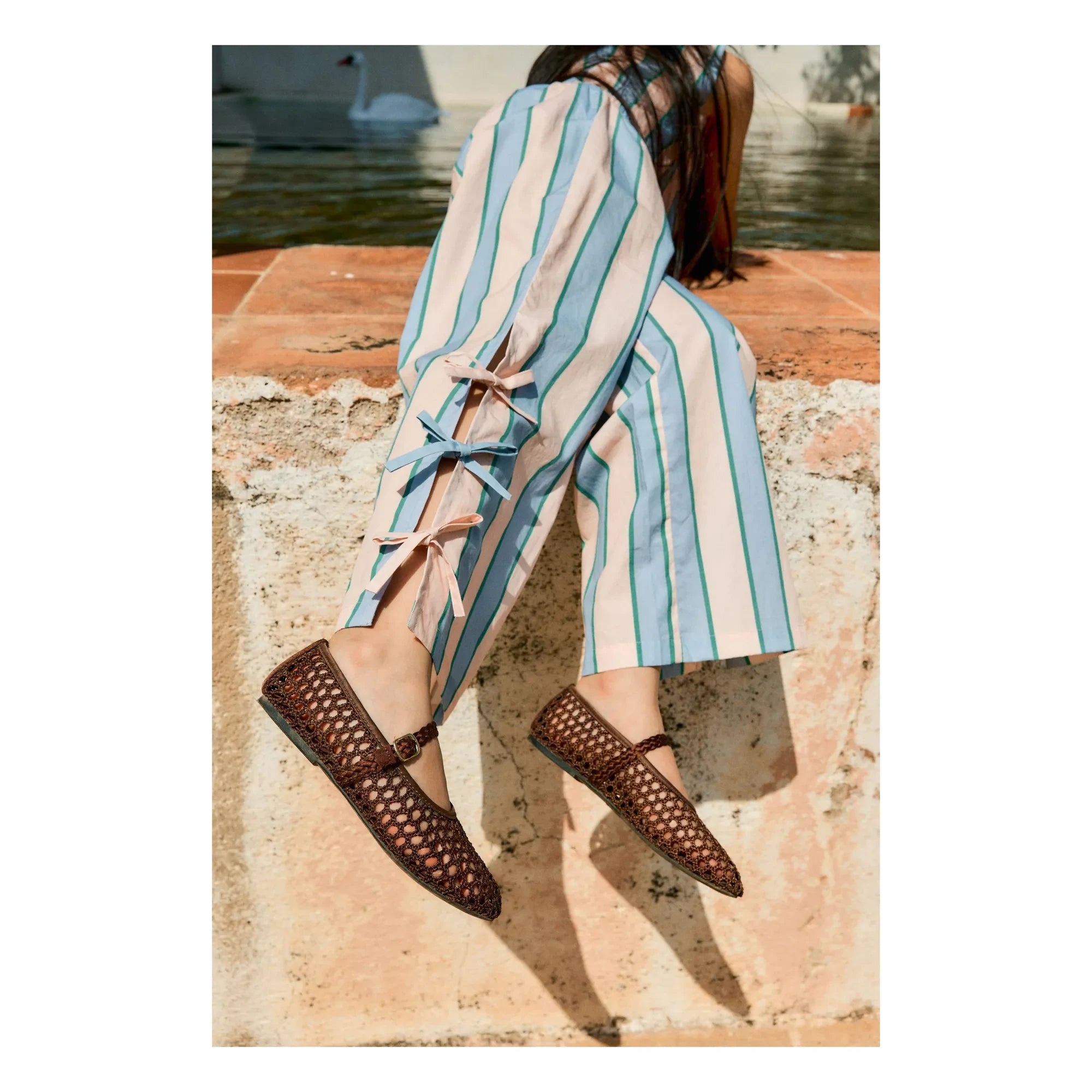 Tinycottons - Pantalón de rayas con cordones | Rosa Claro