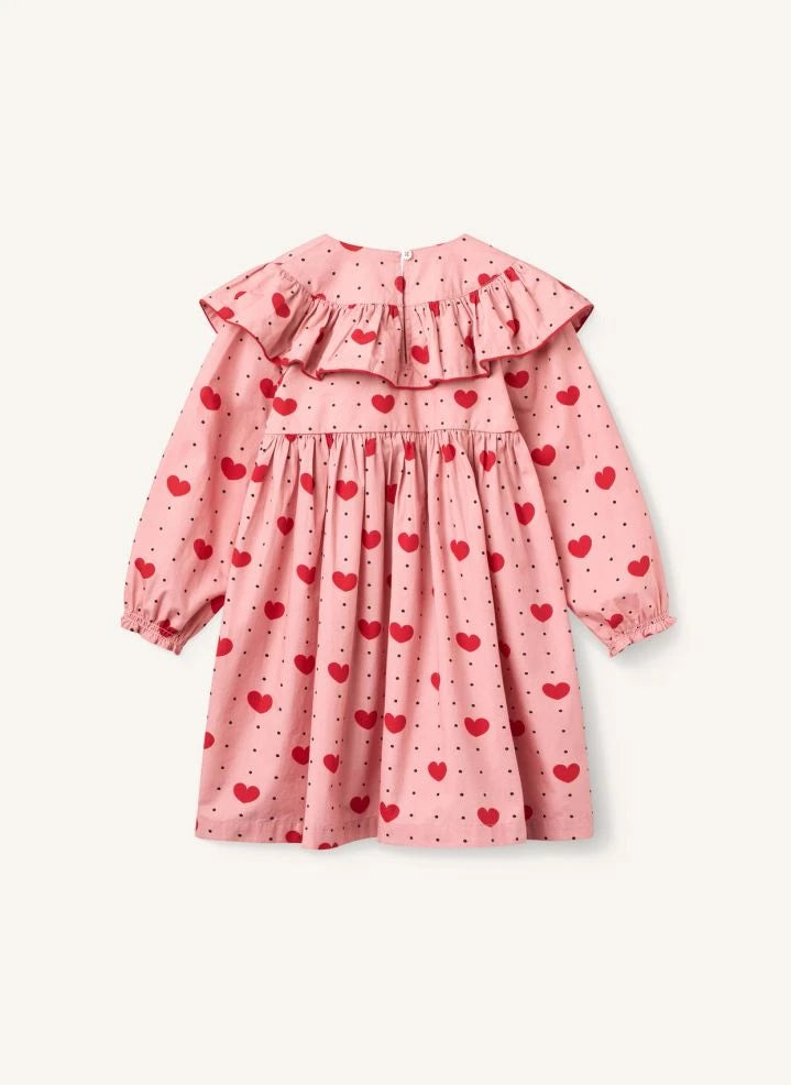 Copenhagen Colors - Vestido con Volantes de Algodón Orgánico con Diseño de Corazones | Rosa