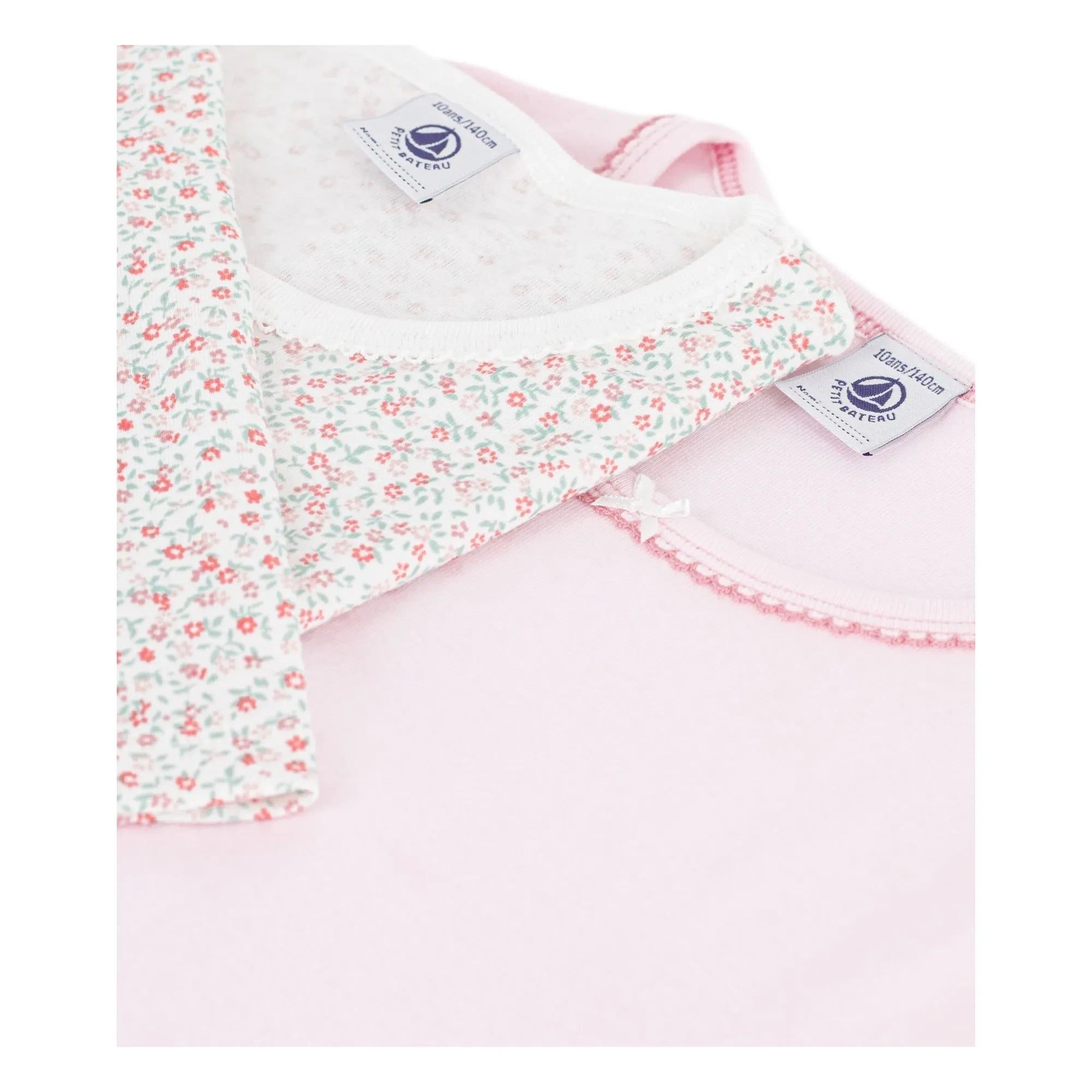 Petit Bateau - 2'li Çiçek Desenli Organik Pamuk Tişört Seti | Pembe