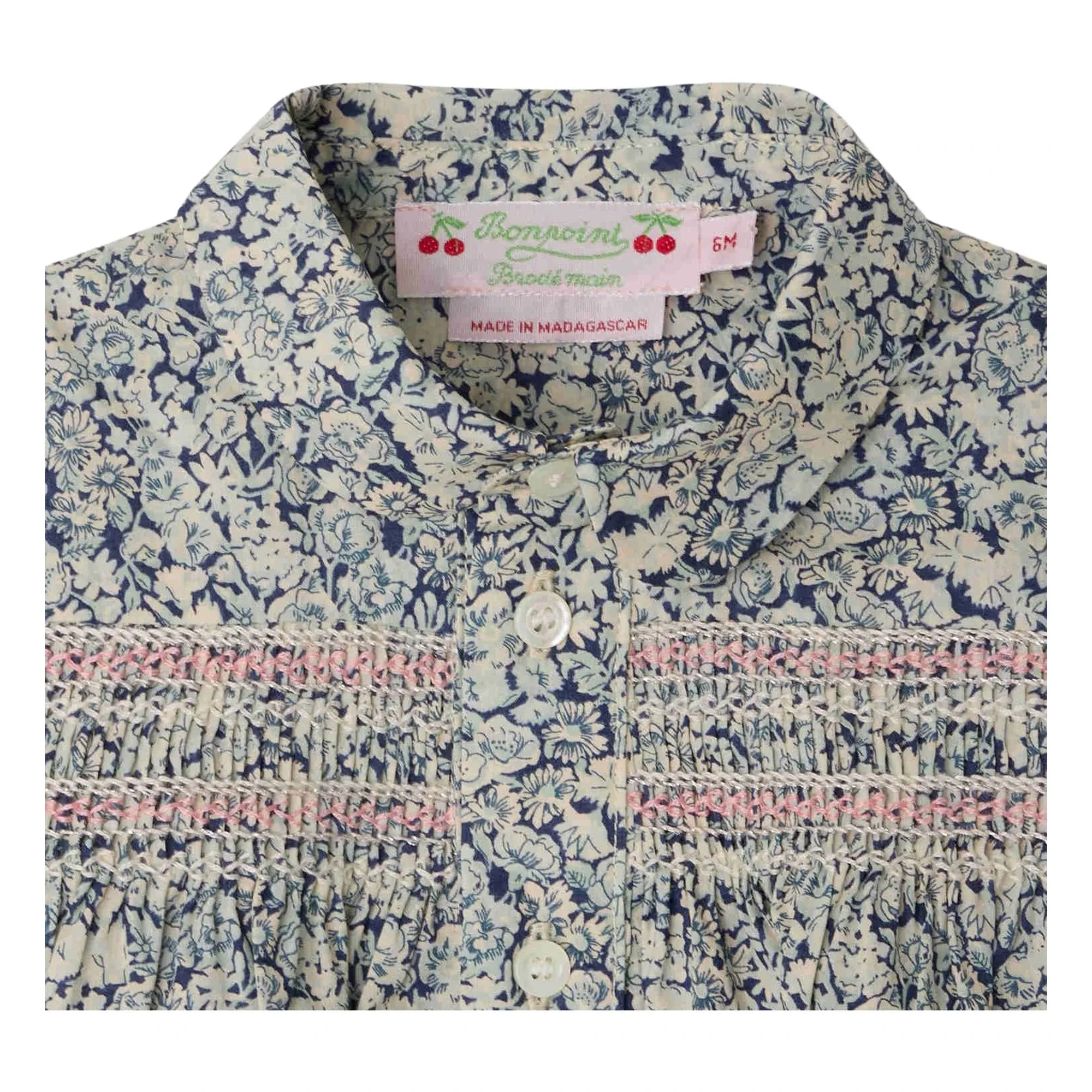 Bonpoint - Blusa de algodón orgánico con cuello Claudine Laurencia Fleurie | Azul Prusia