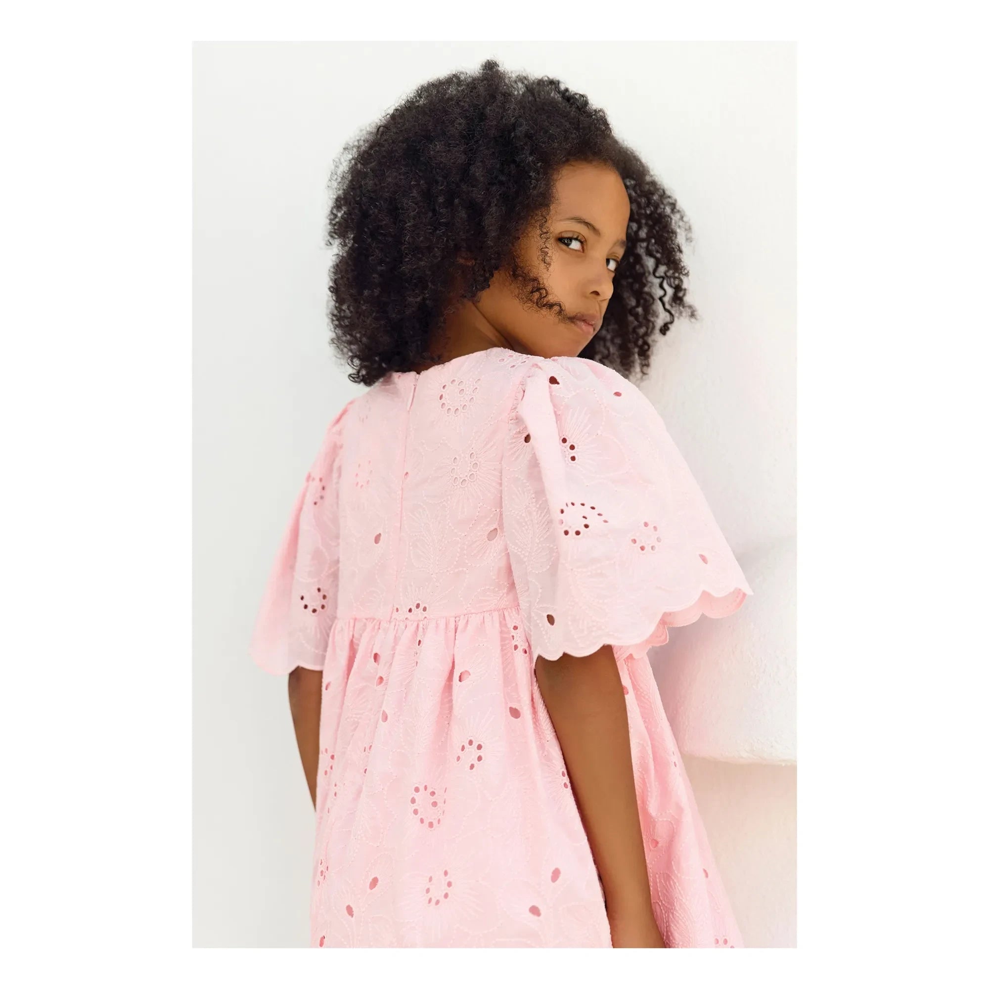 Tartine et Chocolat - Vestido de manga abullonada con flores bordadas | Rosa empolvado