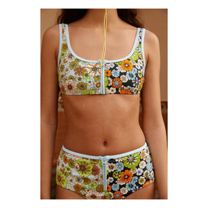 Alémais - Parte de abajo de bikini de punto floral naranja con fibras recicladas | Azul claro
