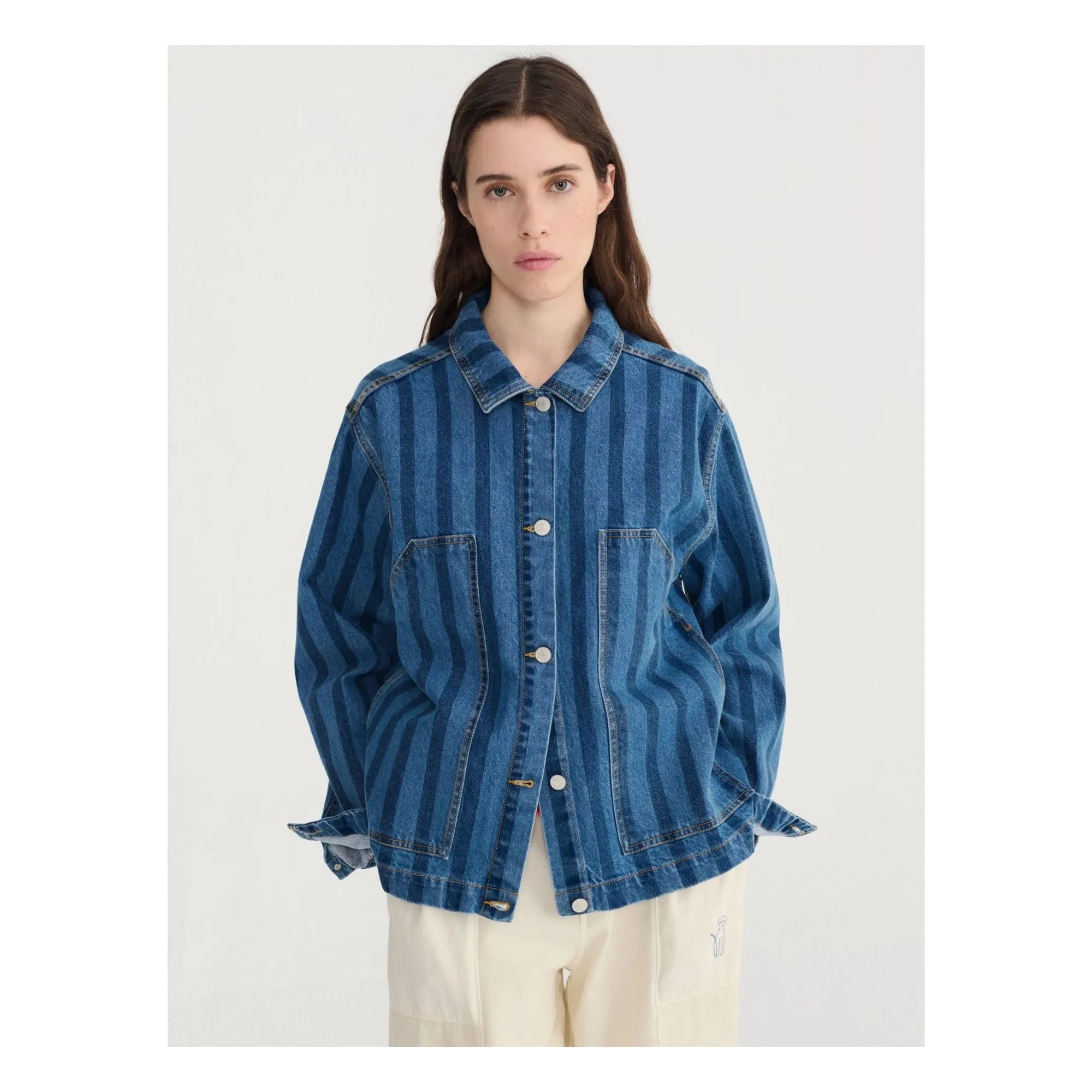 Bobo Choses - Chaqueta de algodón orgánico con rayas de mezclilla azul