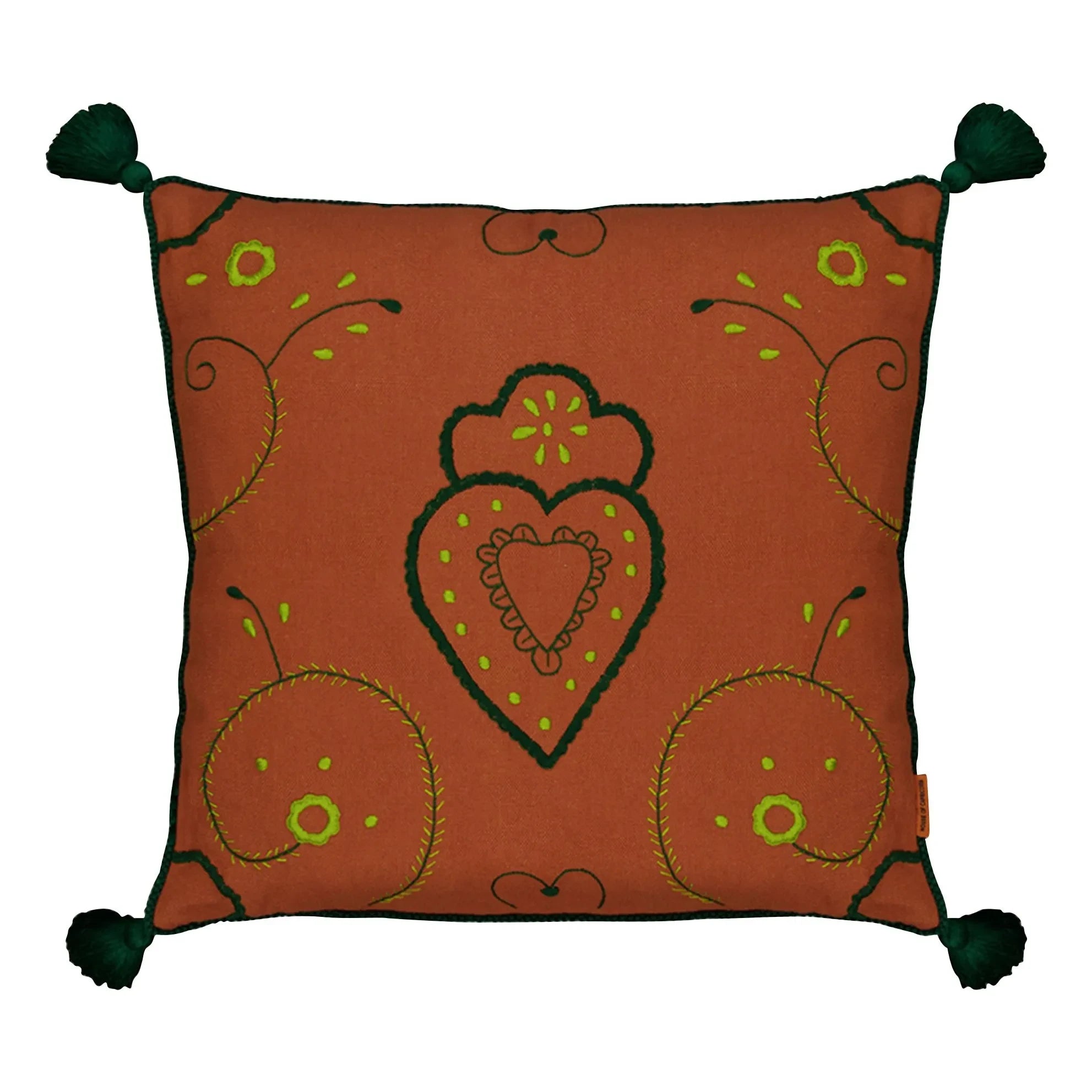 House of Capricorn - Cojín de lino bordado con pompón Viana | Rojo ladrillo
