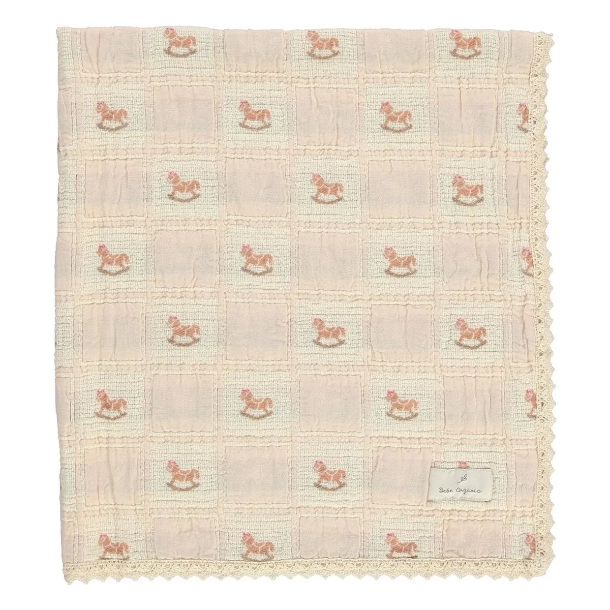 Bebe Organic - Manta de algodón orgánico Caballo balancín | Rosa empolvado