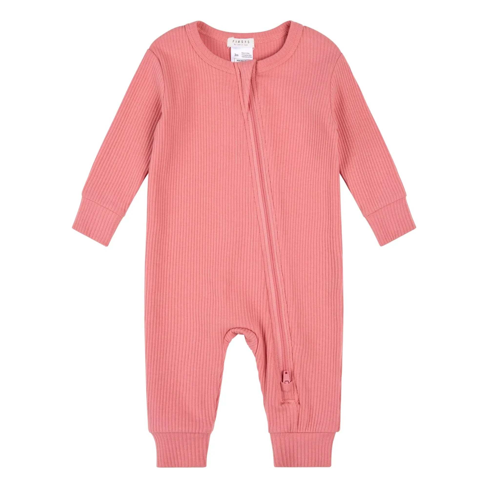 Petit Lem - Pijama de algodón orgánico y modal acanalado sin pies | Rosa