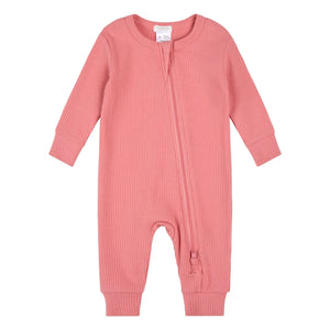 Petit Lem - Pijama de algodón orgánico y modal acanalado sin pies | Rosa