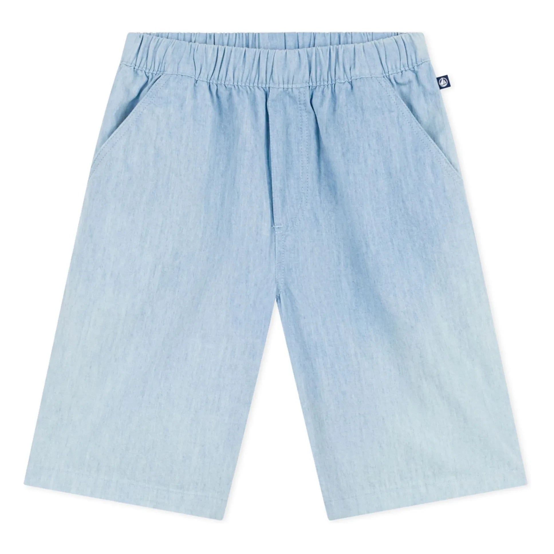 Petit Bateau - Shorts de tela vaquera chambray de algodón orgánico azul claro