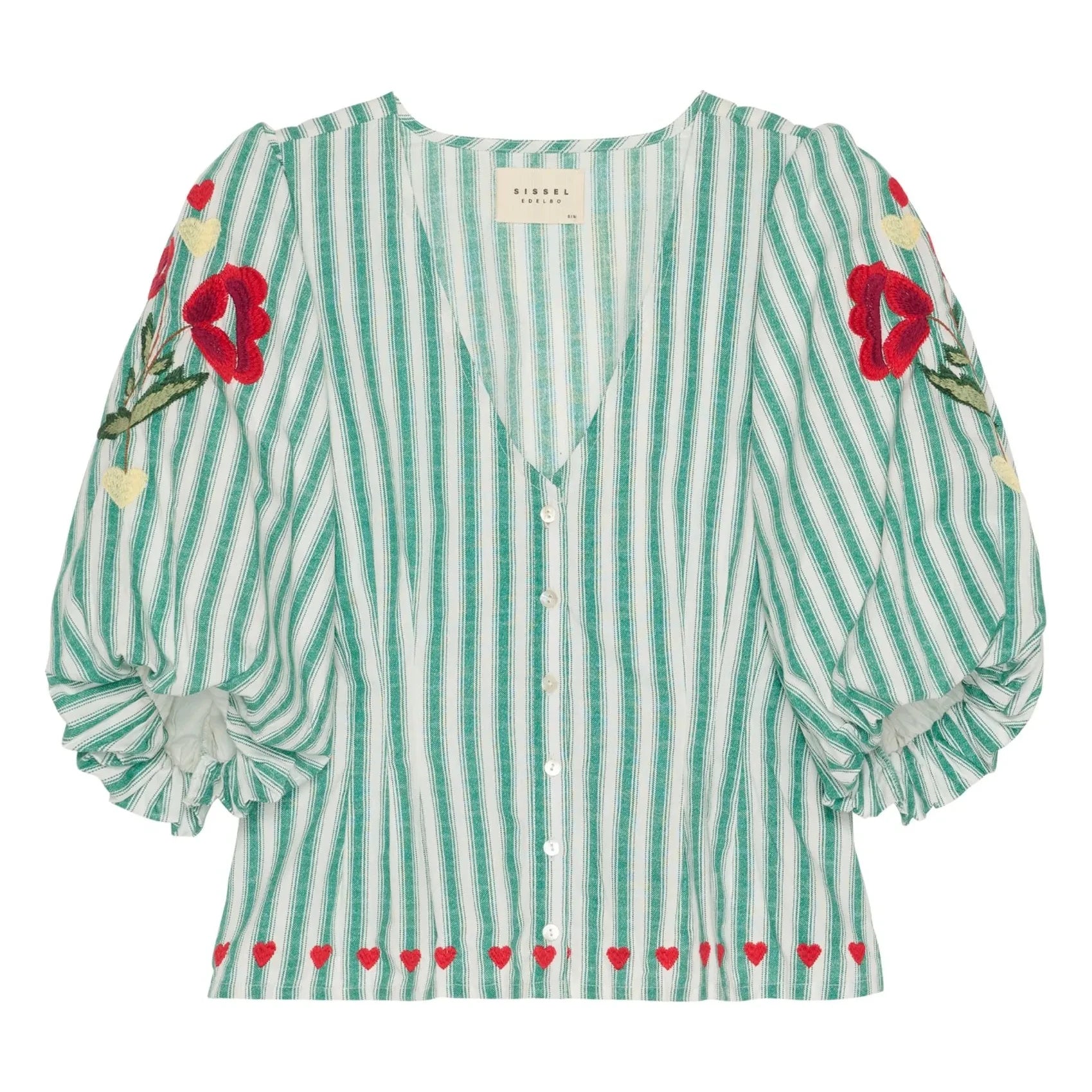 SISSEL EDELBO - Blusa de algodón orgánico a rayas Lotta | Verde