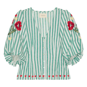 SISSEL EDELBO - Blusa de algodón orgánico a rayas Lotta | Verde