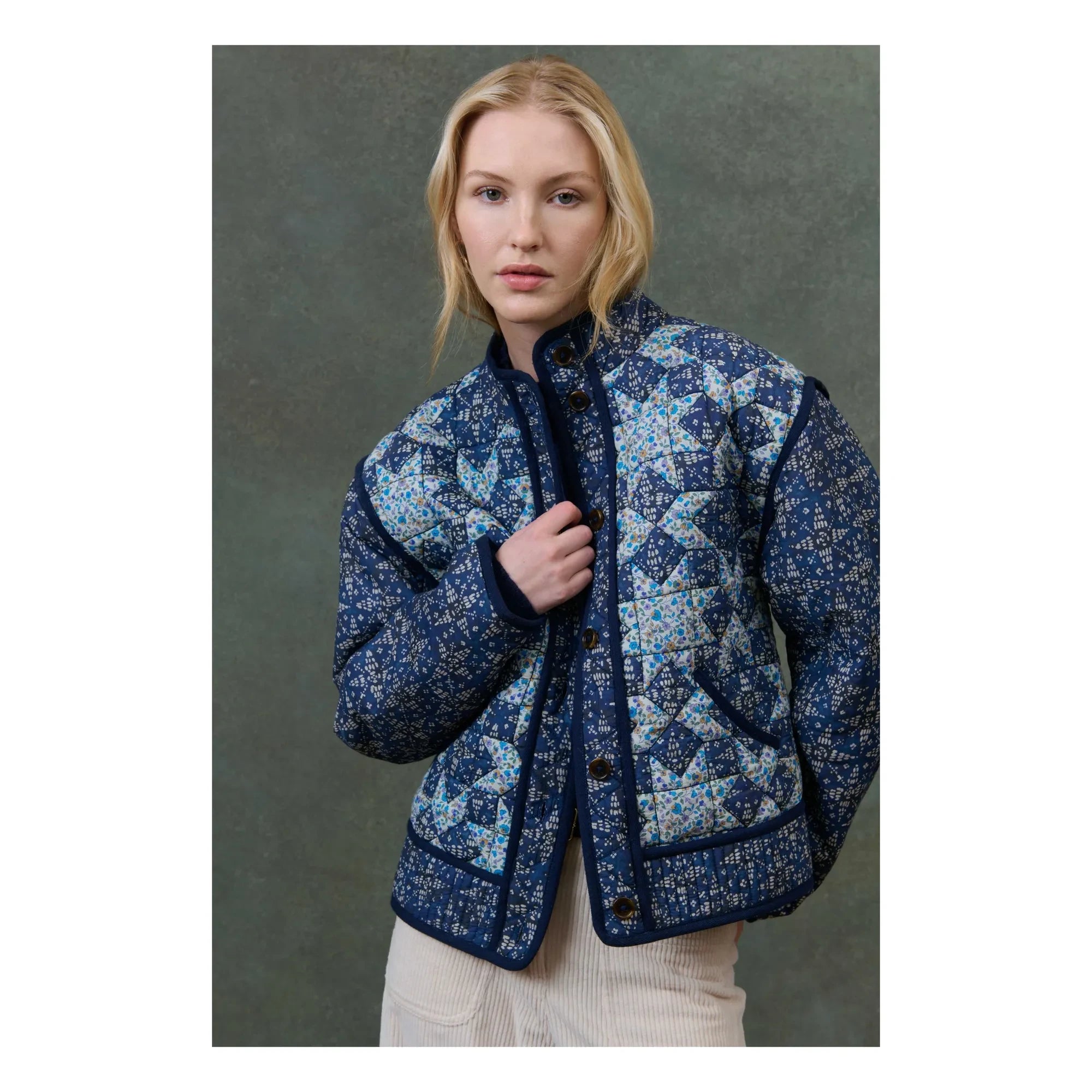 Louise Misha - Omotayo Midnight Star Patchwork Organik Pamuk Ceket - Kadın Koleksiyonu | Mavi