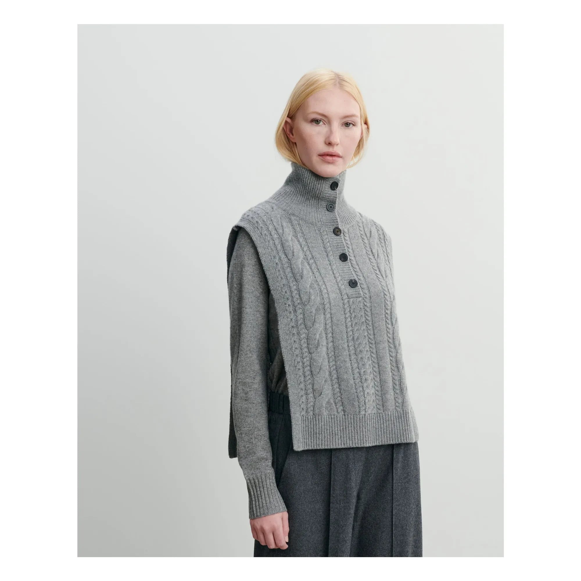 Bompard - Pechera de cachemir trenzada con botones | Gris