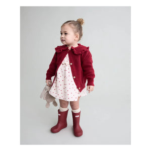 Búho - Girly Bébé Düğmeli Claudine Yaka Hırka | Kiraz kırmızısı