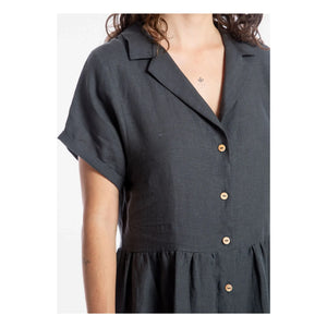Matona - Vestido camisero de lino de corte medio | Negro
