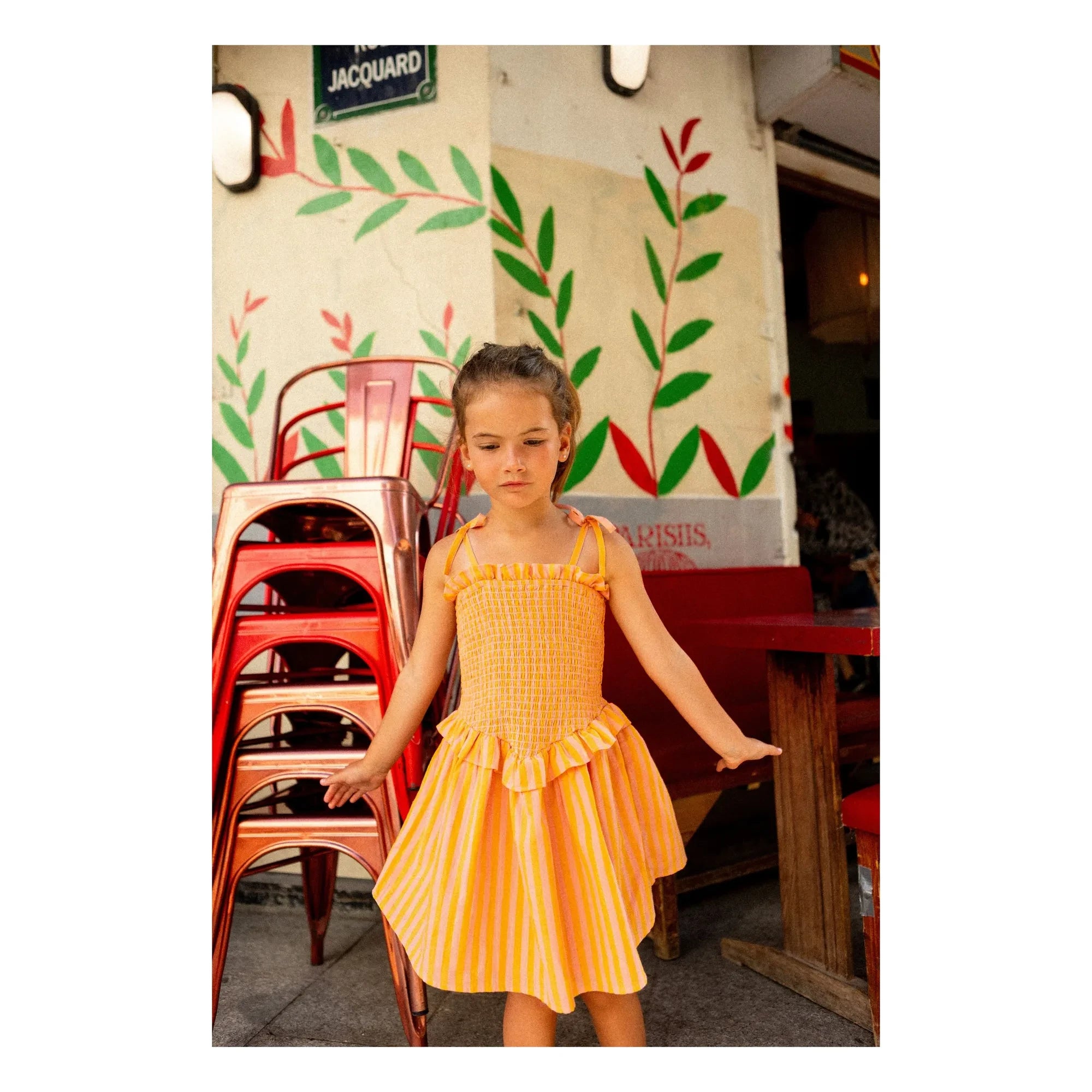 Louis Louise - Vestido fruncido a rayas Eden | Naranja