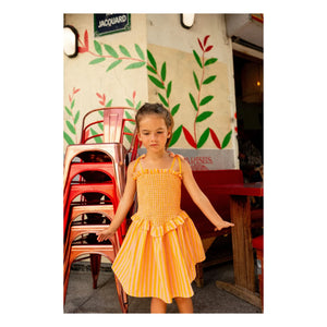 Louis Louise - Vestido fruncido a rayas Eden | Naranja