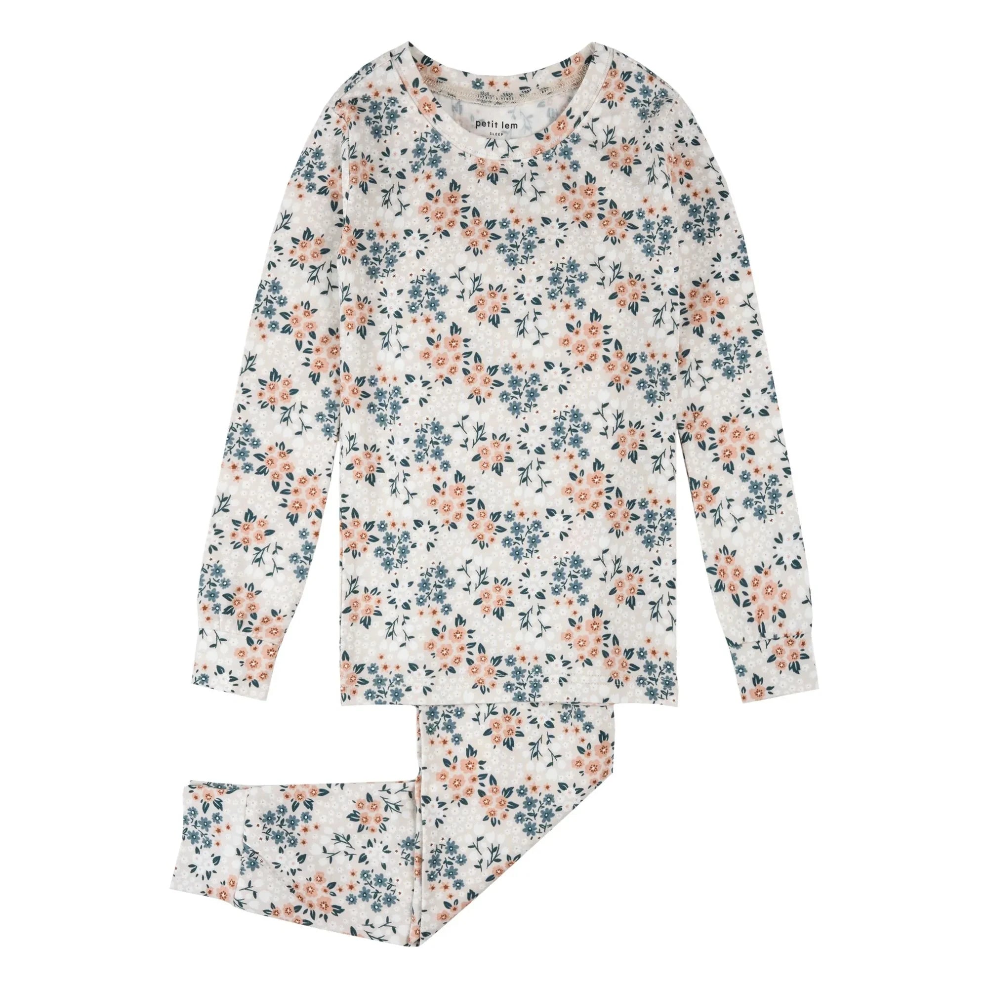 Petit Lem - Pijama de algodón orgánico y modal con estampado floral | Beige
