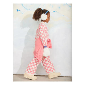 Mini Rodini - Organik Pamuklu File Damier Pantolon | Pembe