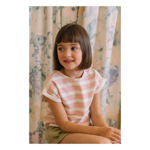 Studio Bohème - Bama Camiseta de Algodón Orgánico de Doble Raya | Rosa