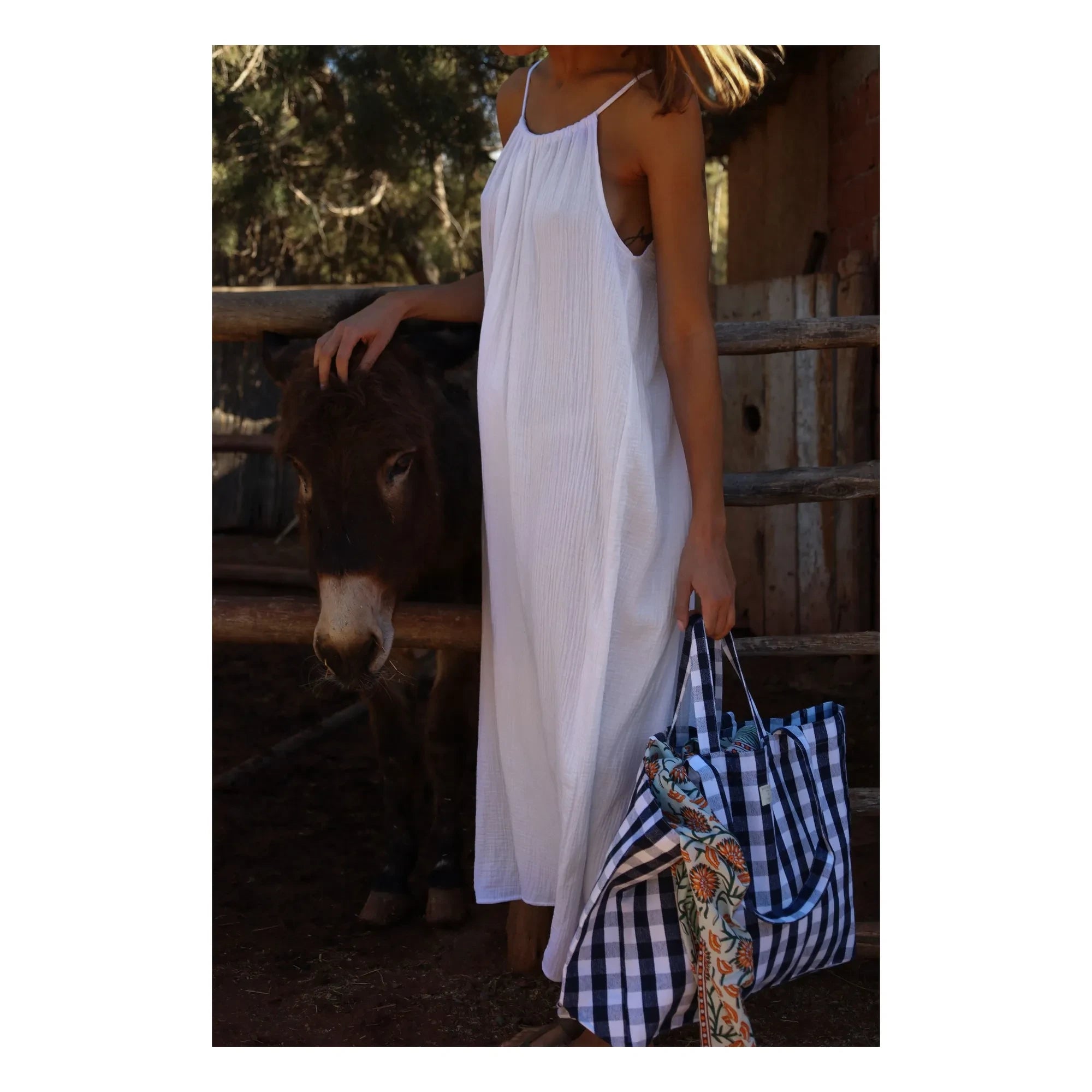 Anja Paris - Vestido halter de algodón con gasa | Blanco