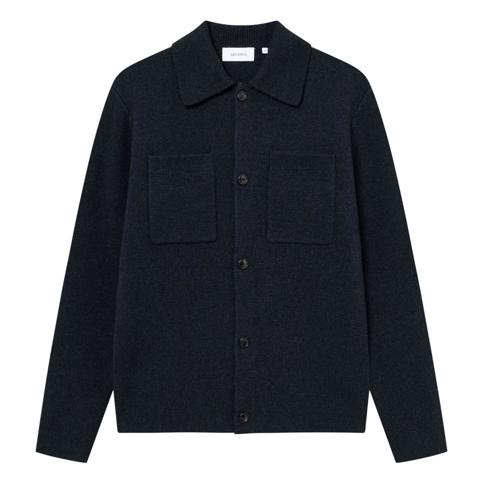 Les Deux - Fischer Milano Overshirt de Lana Gruesa con Cuello Acanalado | Azul Marino