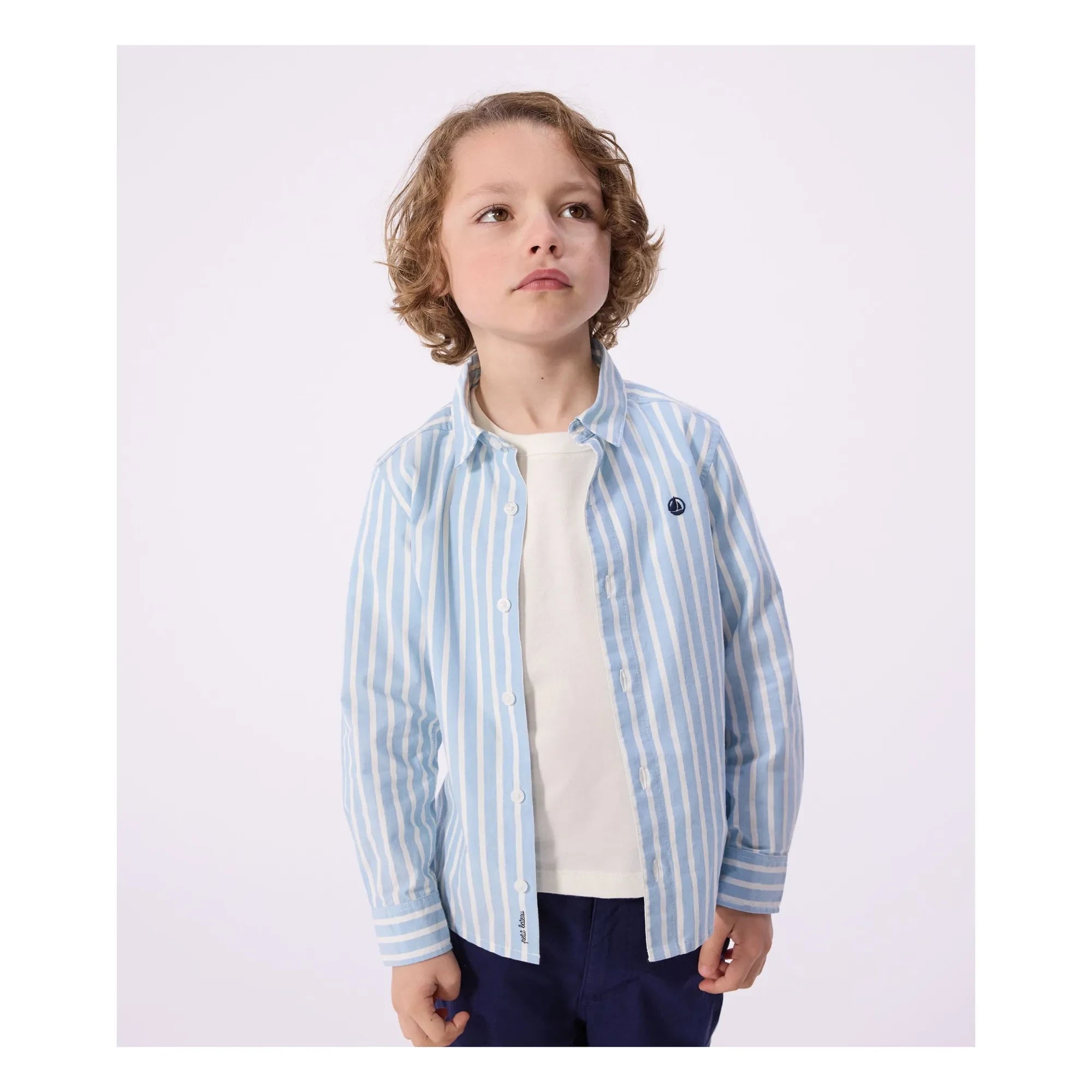 Petit Bateau - Camisa de popelín de algodón orgánico a rayas | Azul