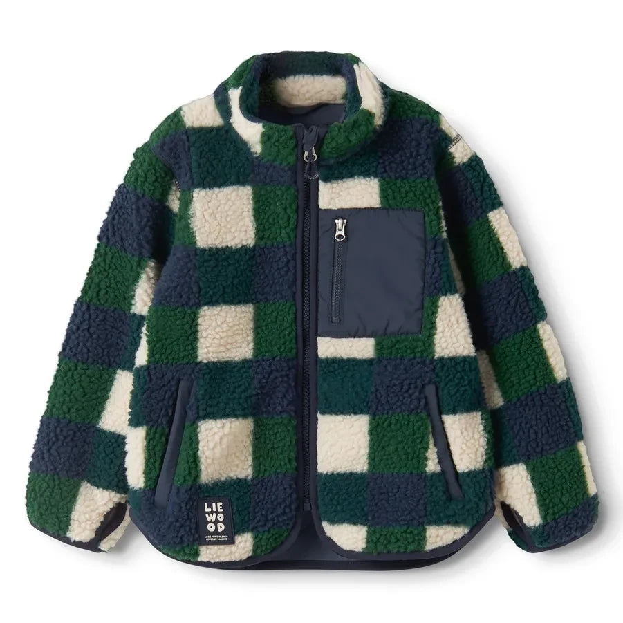 Liewood - Chaqueta tipo sherpa Nolan con estampado a cuadros, fabricada con fibras recicladas | Azul marino