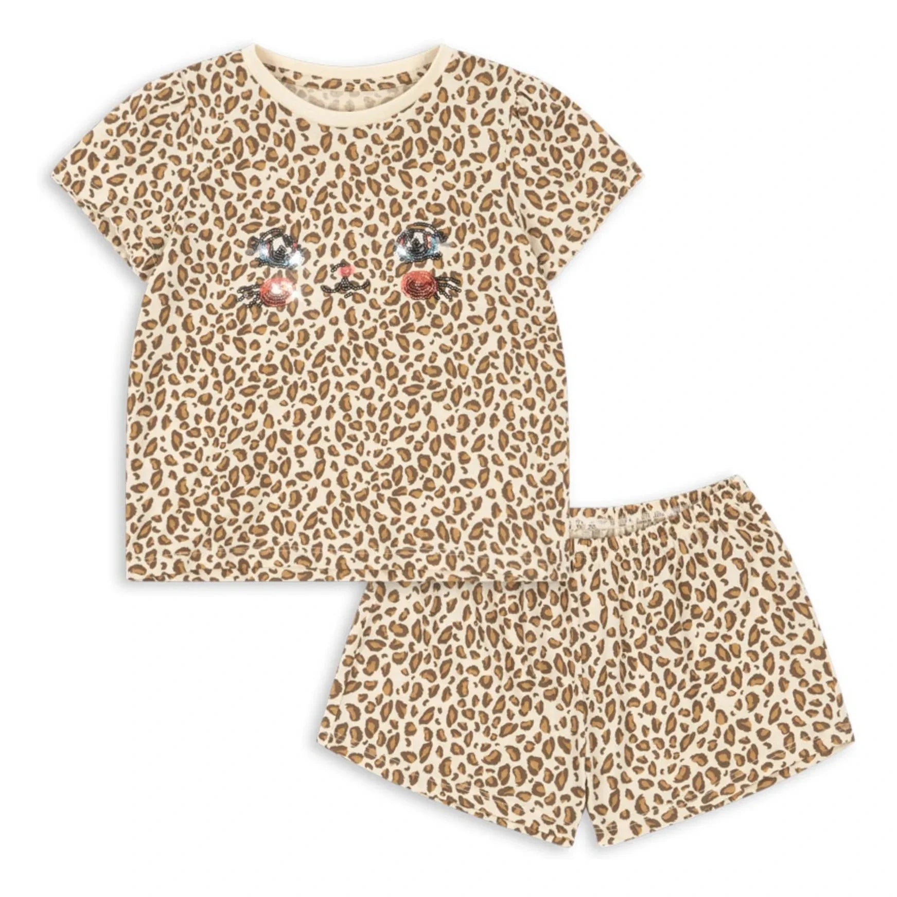 Konges Sløjd - Conjunto de camiseta y pantalón corto de algodón orgánico Famo Leopar | Beige