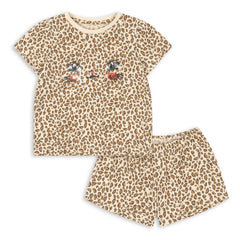 Konges Sløjd - Conjunto de camiseta y pantalón corto de algodón orgánico Famo Leopar | Beige