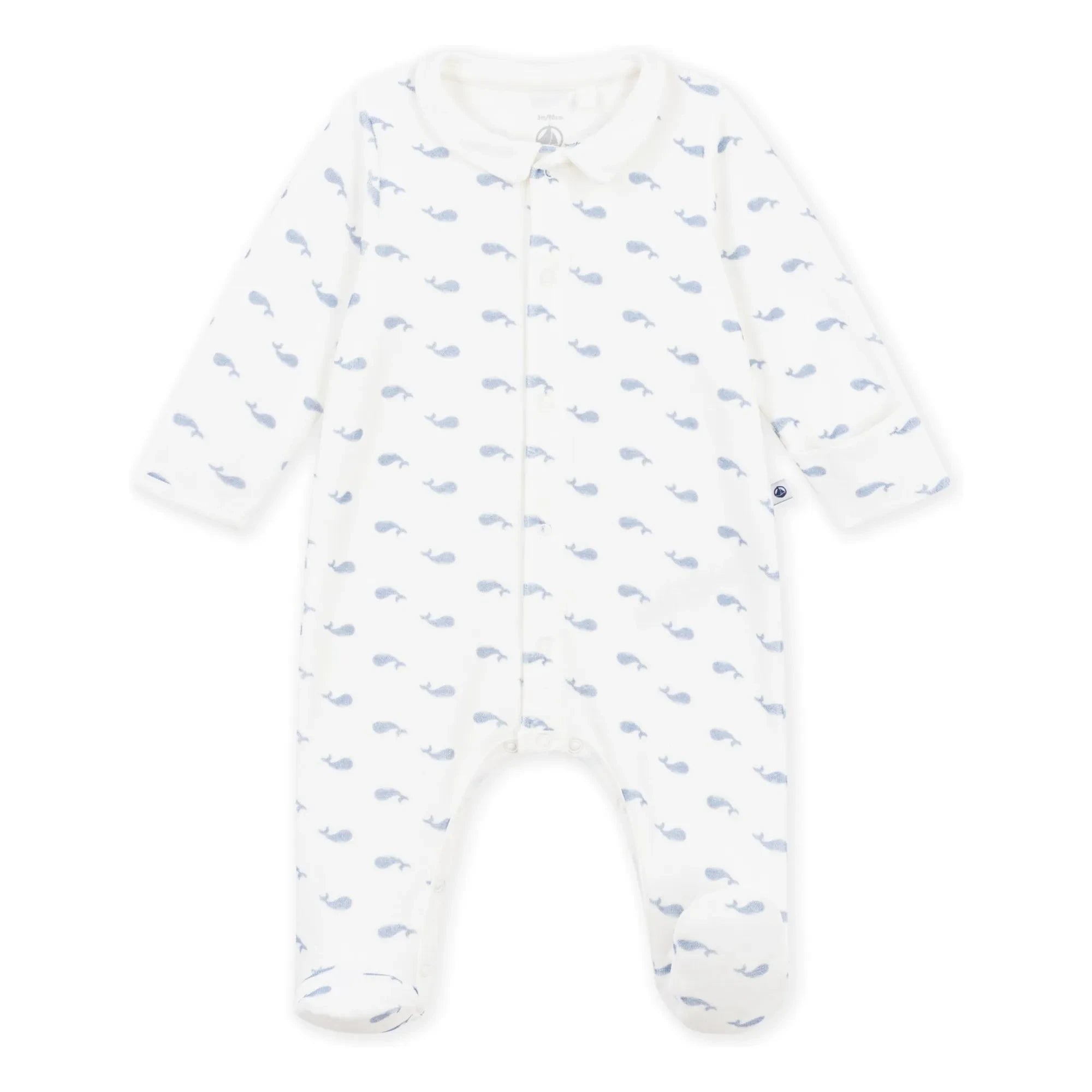 Petit Bateau - Pyjamas Dors Bien Baleines Kadife Organik Pamuk | White