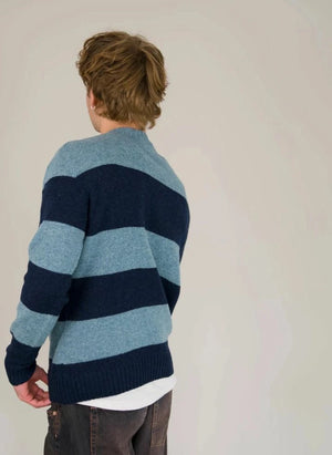 Origin Knitwear - Suéter de Lana Sin Costuras a Rayas | Azul