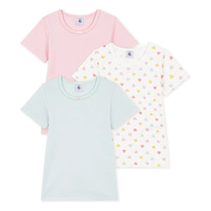 Petit Bateau - 3'lü Organik Pamuk Kalp Baskılı Tişört Seti | Pembe