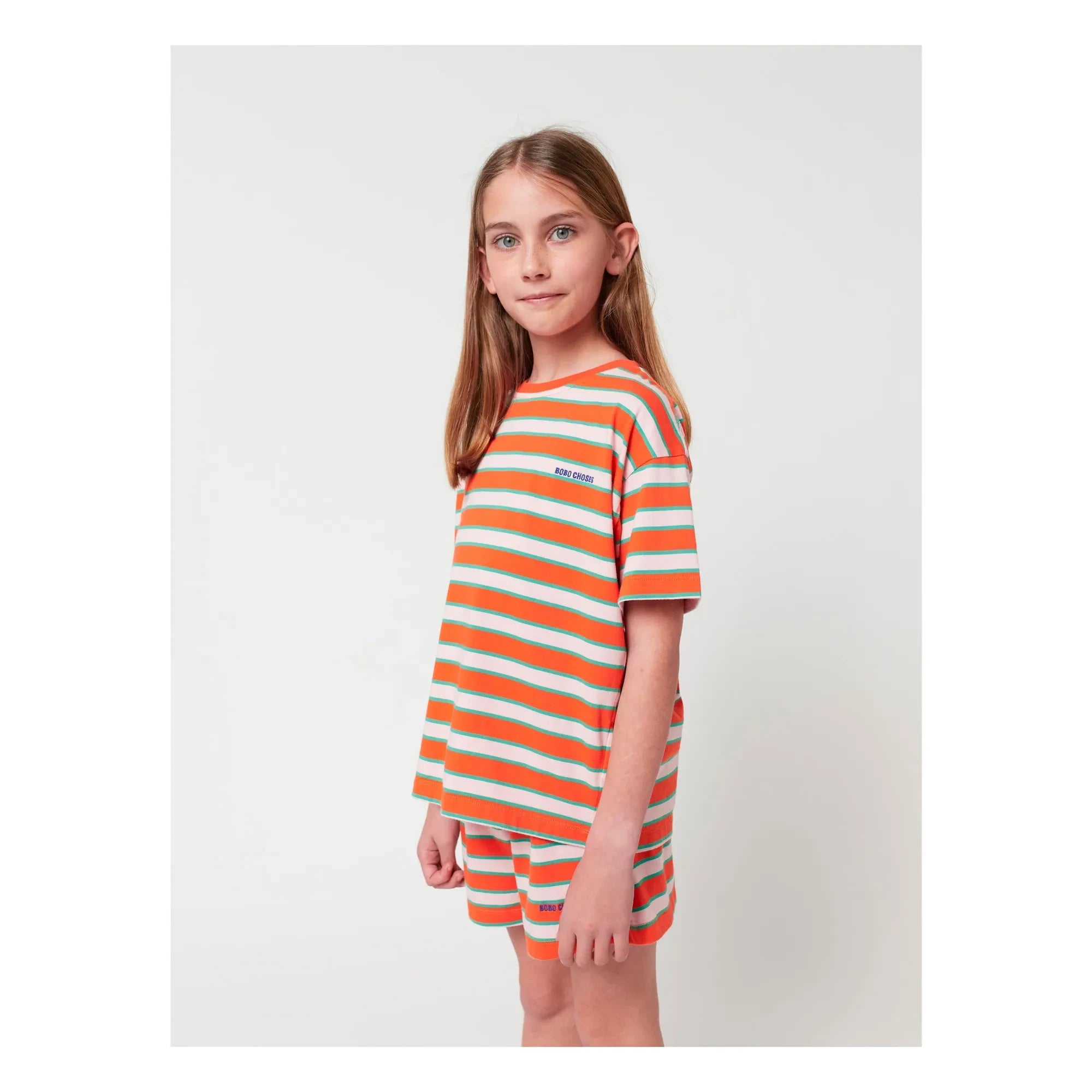 Bobo Choses - Conjunto de camiseta y pantalón corto de algodón orgánico a rayas | Rojo