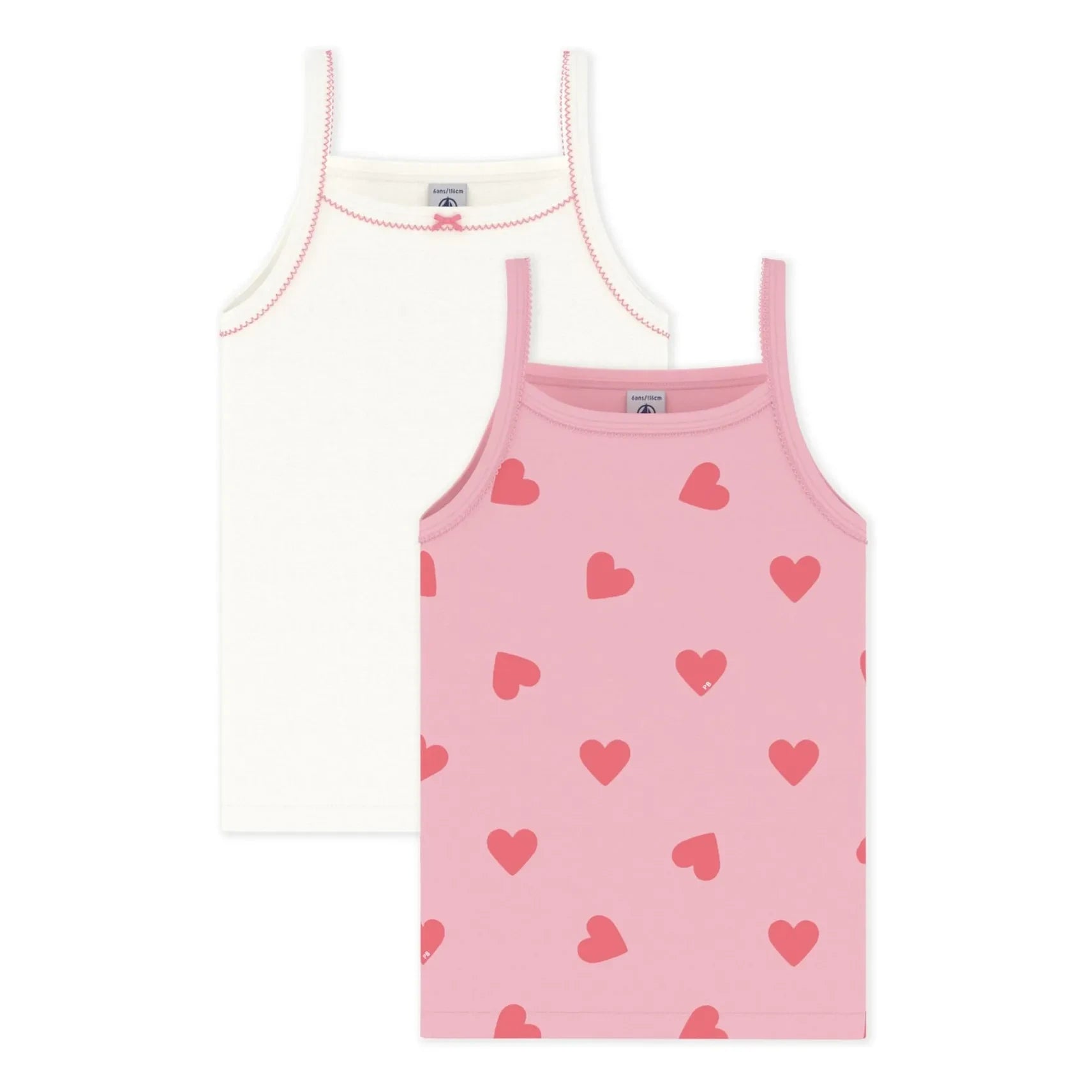 Petit Bateau - Camiseta sin mangas Corazón, pack de 2 | Rosa