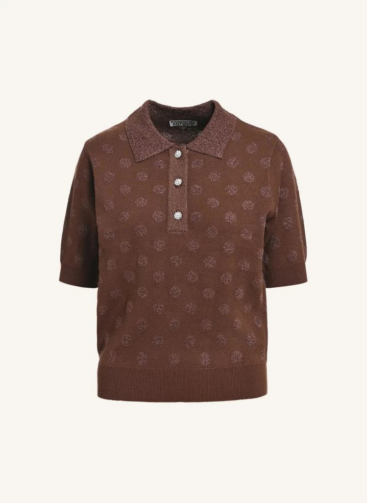 Essentiel Antwerp - Krab Puantiyeli Polo Tişört | Kahverengi